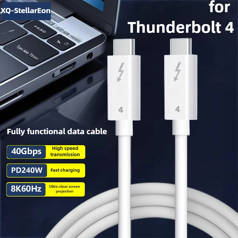 White PD240W 8K 60Hz USB-C To USB-C Fast Charging Cable USB4 Data Cable 40Gbps Compatible with Thunderbolt 4, 3 USB 3.2 3.1