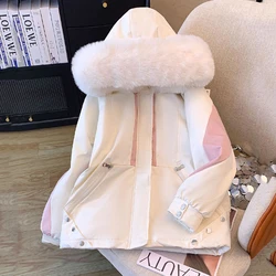 2024 New Winte Cotton Padded Down Fur Parka Thick Warmer Plus Size 3XL Big Fur Collar Parka Jacket Line Fur Zipper Outerwear