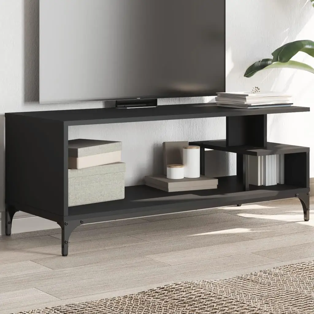 Modern Black TV Stand 40.2x15.7x16.1 | Durable Engineered Wood & Powder-coated Steel