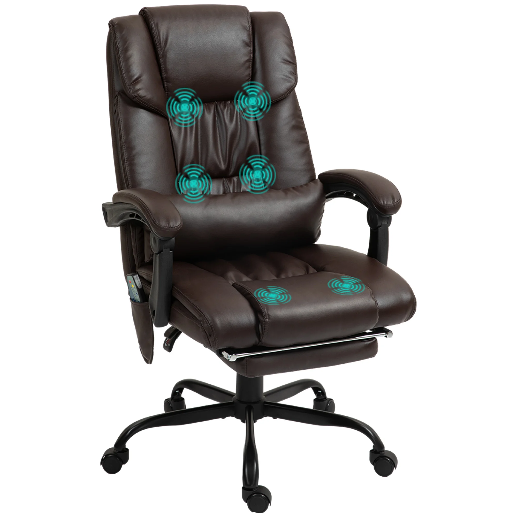 Massage Office Chair with 6 Vibrating Points, High Back Reclining Office Chair with Footrest and Remote, Brown