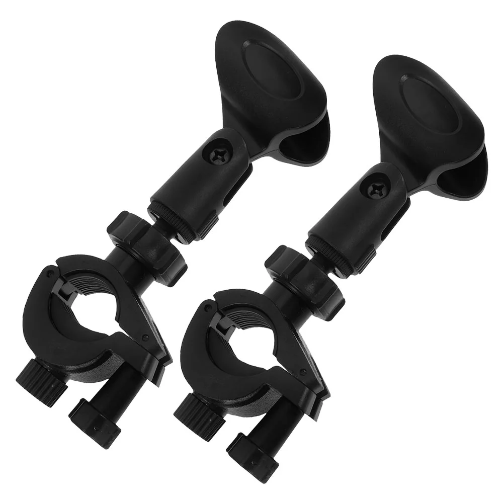 

2 Sets Cell Phone Holder Microphone Clip Fixed Head Plastic Clips Drum Clamps Stand Black for