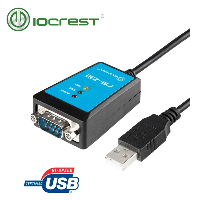 IOCREST USB 2.0 to DB9 RS232 com port Serial Cable Converter with Magnetic Ring Led Light for industral