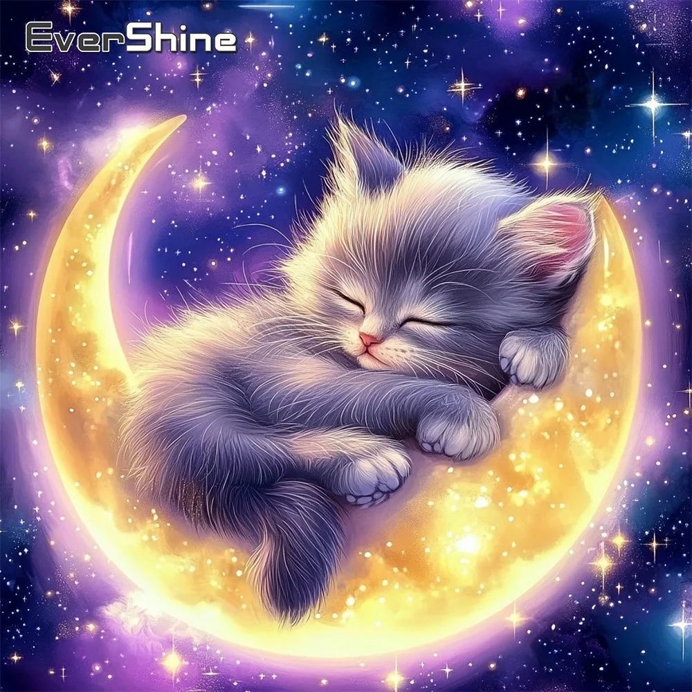 EverShine Neuerscheinung Diamant-Mosaik Katzen-Gemälde Tier-Kreuzstich-Bild Strass-Stickerei Mond DIY Kinder-Hobby
