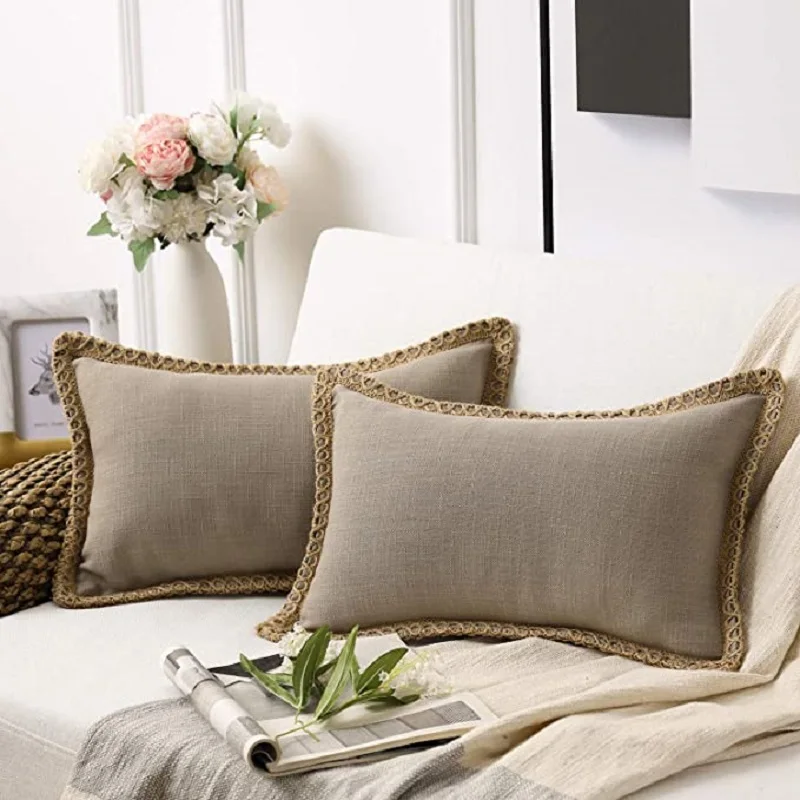 1/2PCS Khaki Linen Pillowcase 30x50cm 45x45cm Ruffled Nordic Light Luxury Farmhouse Pillow Cushion Cover Simple Comfortable