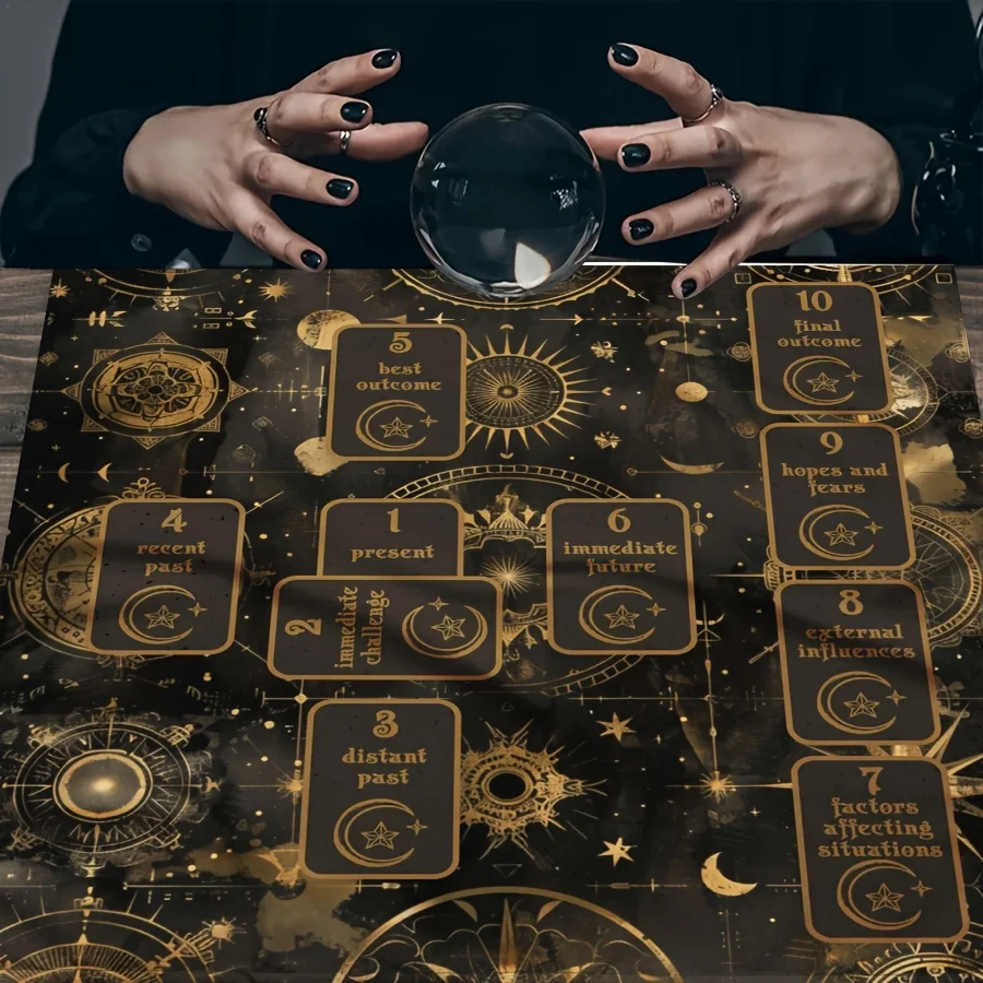 1pc Celestial Tarot Altar Cloth, 12 Zodiac Mandala Black Design, Boho Table Cover, for Card Reading, Meditation & Home Decor