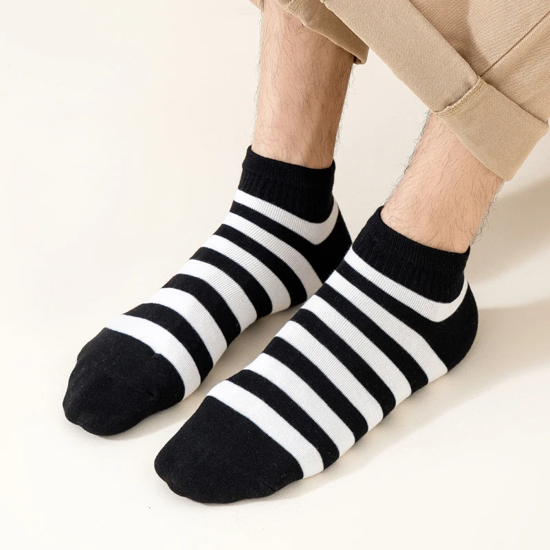 Dropshipping High-quality Organic Cotton Men Socks Stripe Ankle Socks Summer Fitness Breathable Quick Dry Short Sock For Cycling