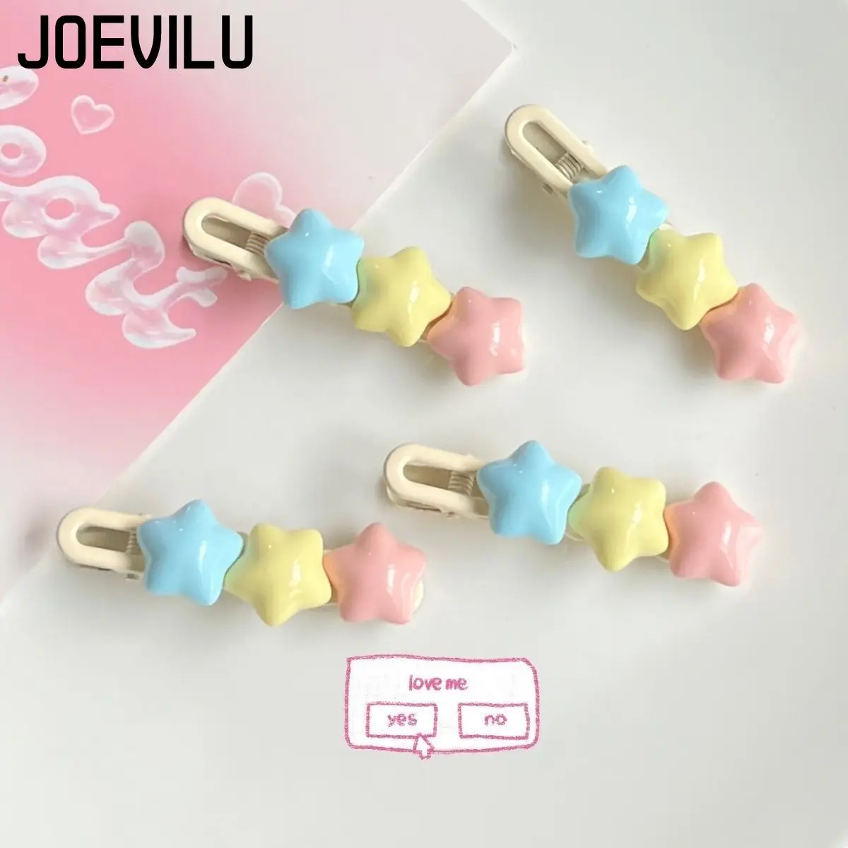 Pastel Star Hair Clips Cute 3 Color Kawaii Barrettes for Girls Long Wavy BB Hairpins for Side Bangs Aesthetic Hair Accessories
