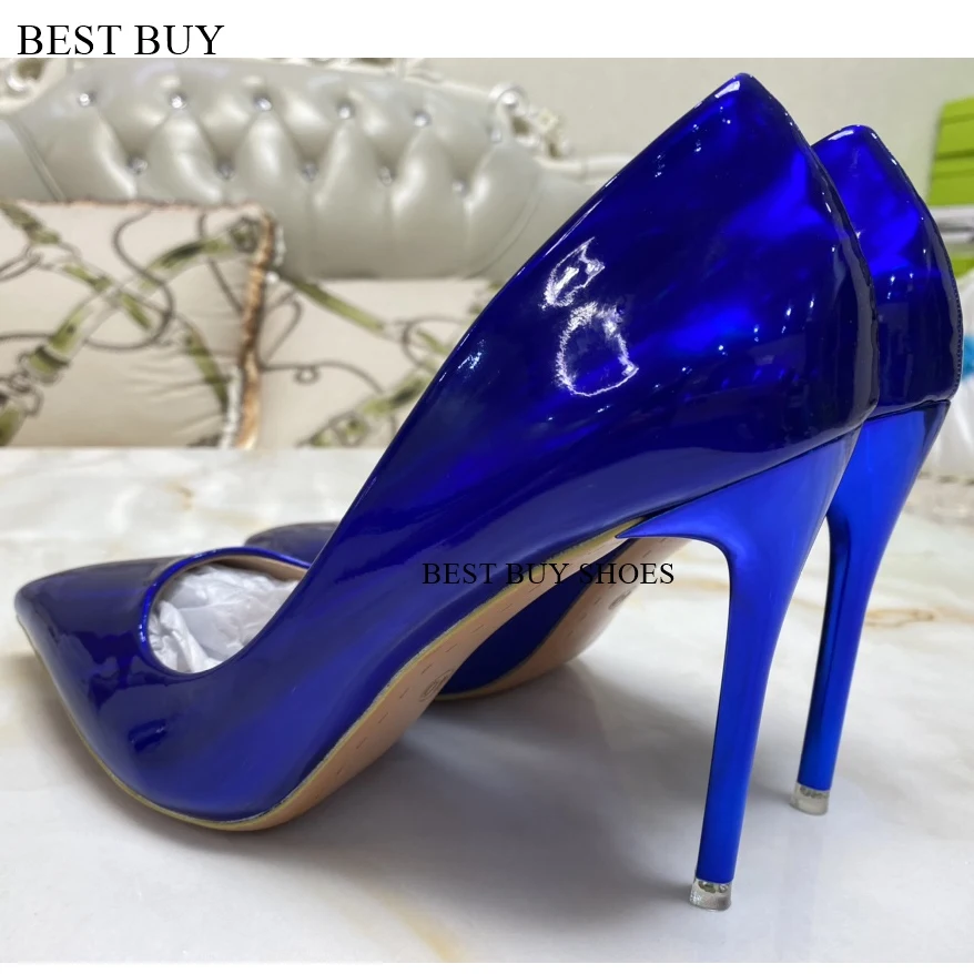 2024 Women 10.5cm High Heels Blue Green Valentine Pumps Luxury Glossy Stripper Stiletto Wedding Bridal Fetish Shoes Plus Size 43