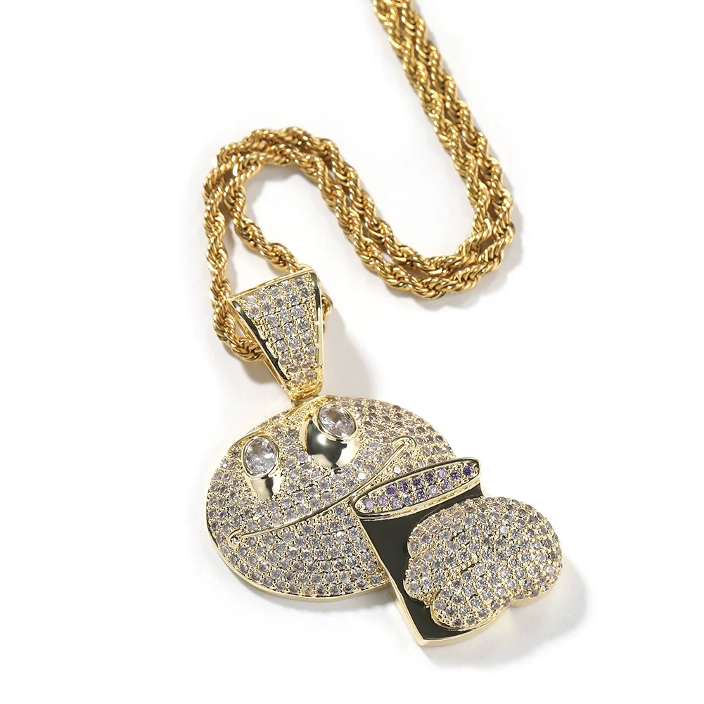 

Men's and women's necklaces plated with 18k gold zircon cartoon avatars, hip-hop rock fashion jewelry, party accessories