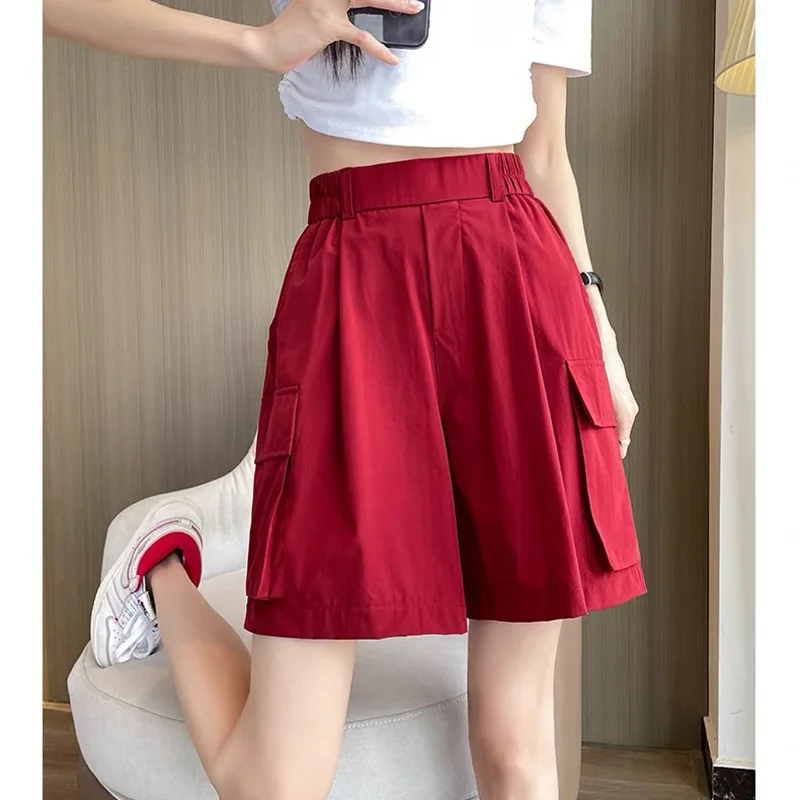 Women big pocket Shorts Summer Casual Loose high waist shorts for girls Soft Cool female Outwear Sports shorts