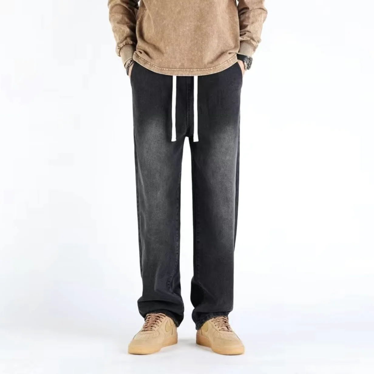 

Loose Fit Casual High Street Denim Jeans Teenage Straight Leg Pants Autumn Winter plus Size 300 Pounds Simple Stylish Jeans