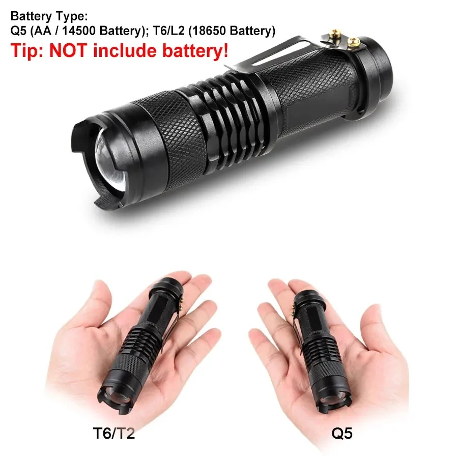 Ultra Bright Portable LED Flashlight 18650 14500 L2 T6 Q5 Lantern Adjustable Focus Torch for Outdoor Camping Emergency Light