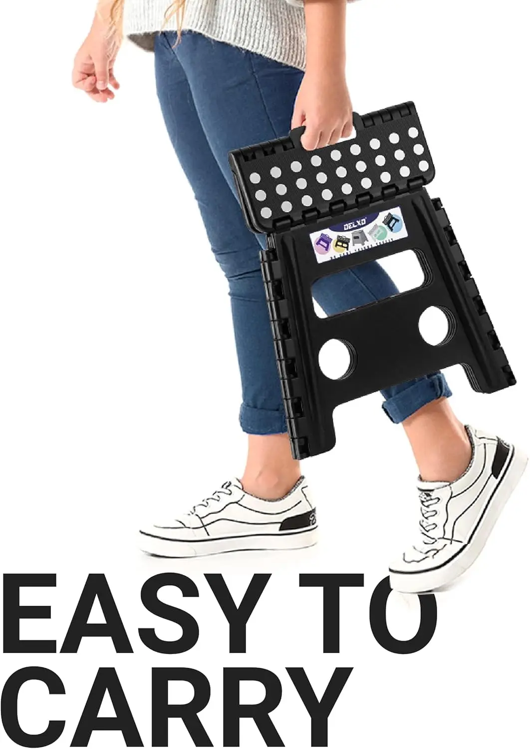 مقعد قابل للطي، مقعد قابل للطي مقاس 13 بوصة غير قابل للانزلاق للأطفال والكبار حتى 300 رطل، مقعد متدرج بمقبض، خفيف الوزن