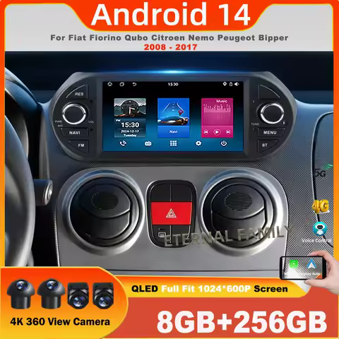 Android 14 car radio For Fiat Fiorino Qubo Citroen Nemo Peugeot Bipper 2008-2017 auto Multimedia Video Player Radio 5G DVD BT 4G