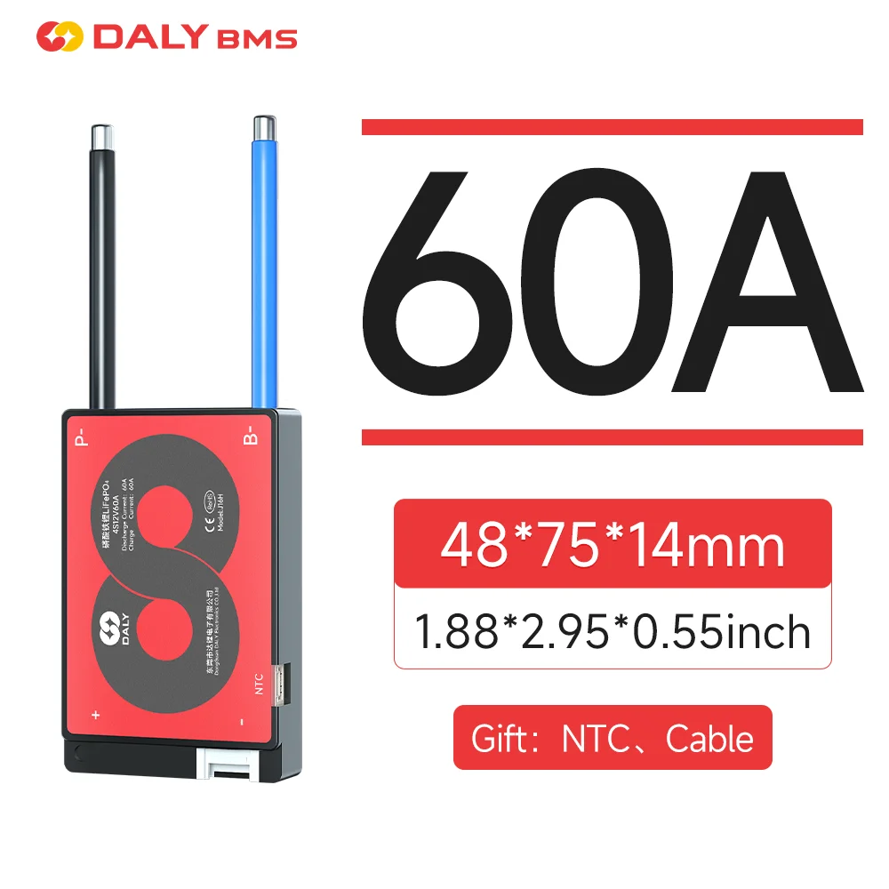 Daly BMS 2024 New Lifepo4 3.2V lithium 60A BMS Small size 4S 12V 8S 24V 16S 48V For EV scooter Protect Charge and Discharge