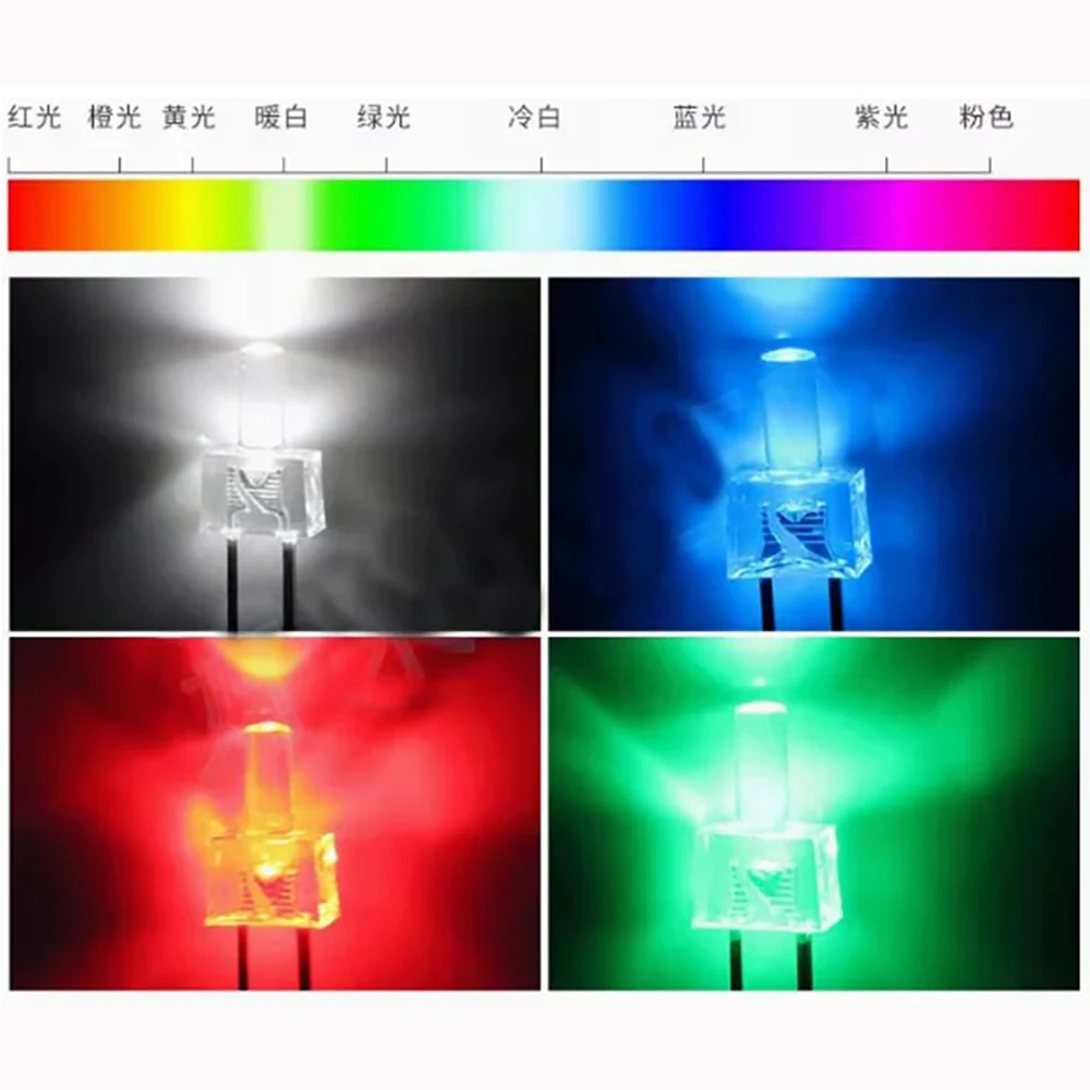 2mm LED 1.8mm LED F2/2mm High Flat Head Transparent Long Foot White Hair Red Blue Green White Straight Insert Lamp Beads