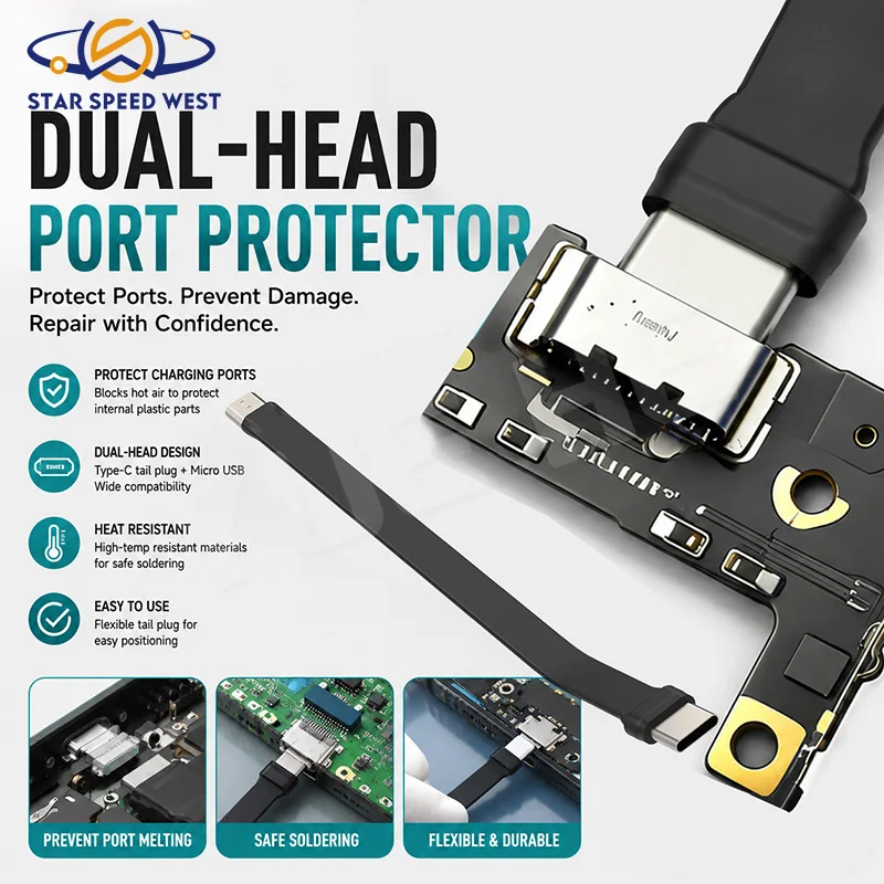 RF4 RF-TP20 Dual Head Charging Port Protector Compatible with Micro USB and Type C For Phone Soldering Repair Protector Tools