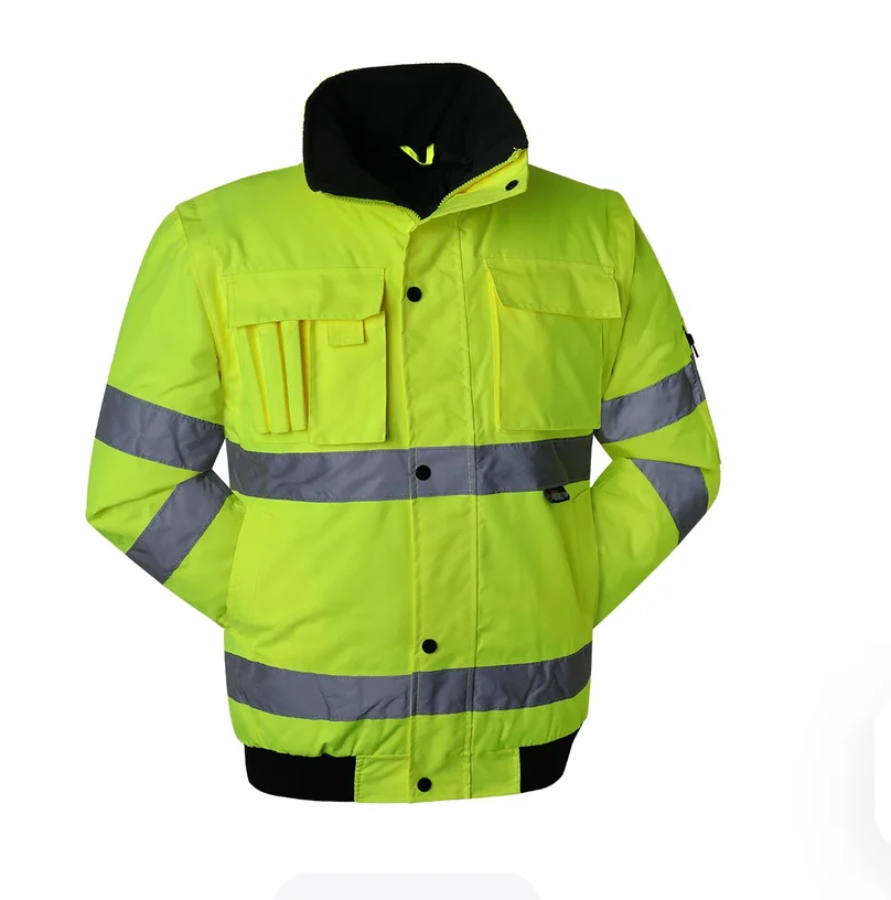 Winter fluorescent yellow reflective detachable waist cotton jacket, windproof and warm