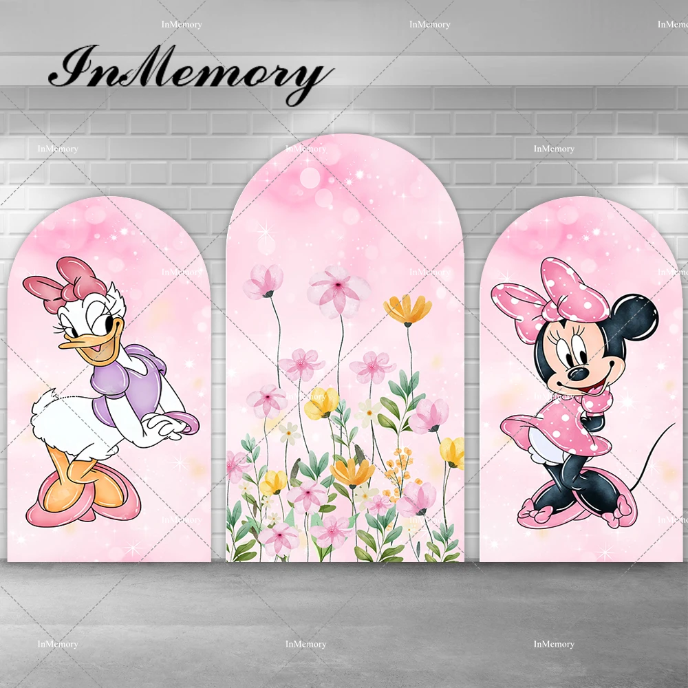 Bokeh Flowers Cute Dance Minnie Daisy Arch Backdrop for Girls Baby Shower 1st Birthday Party Backgrounds Photo Prop