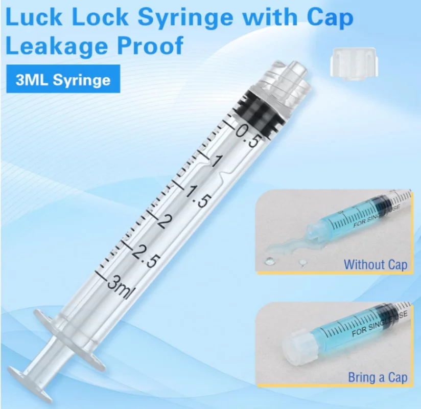 100pcs 3ml/cc Luer Lock Syringes without Needle Individually Wrapped with Cap for Pets Feeding, Liquid Distribution