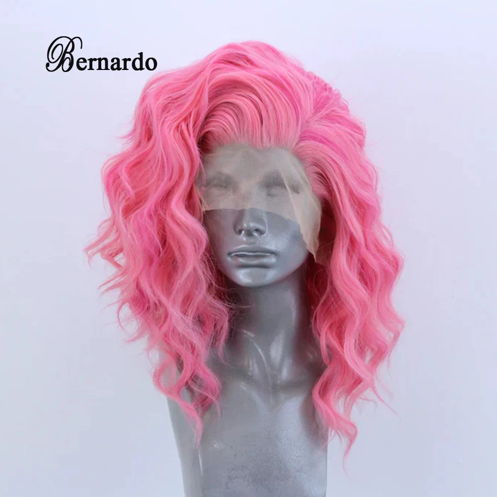 برناردو الوردي الباروكات للنساء الاصطناعية الدانتيل شعر مستعار أمامي شعر مستعار قصير مع شعر الطفل ألياف مقاومة للحرارة الأحمر شعر مستعار أمامي تأثيري