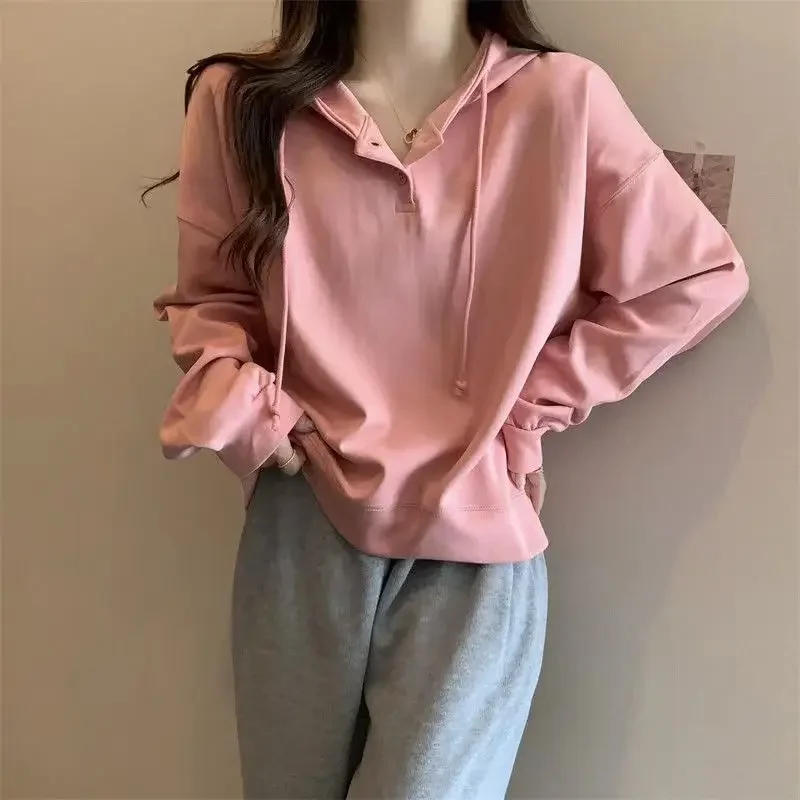 

Hoodies Women Sweet Sporty Chic Loose All-match Daily Stylish Korean Style Solid Girlish Tender Ins Autumn Personality Stydents