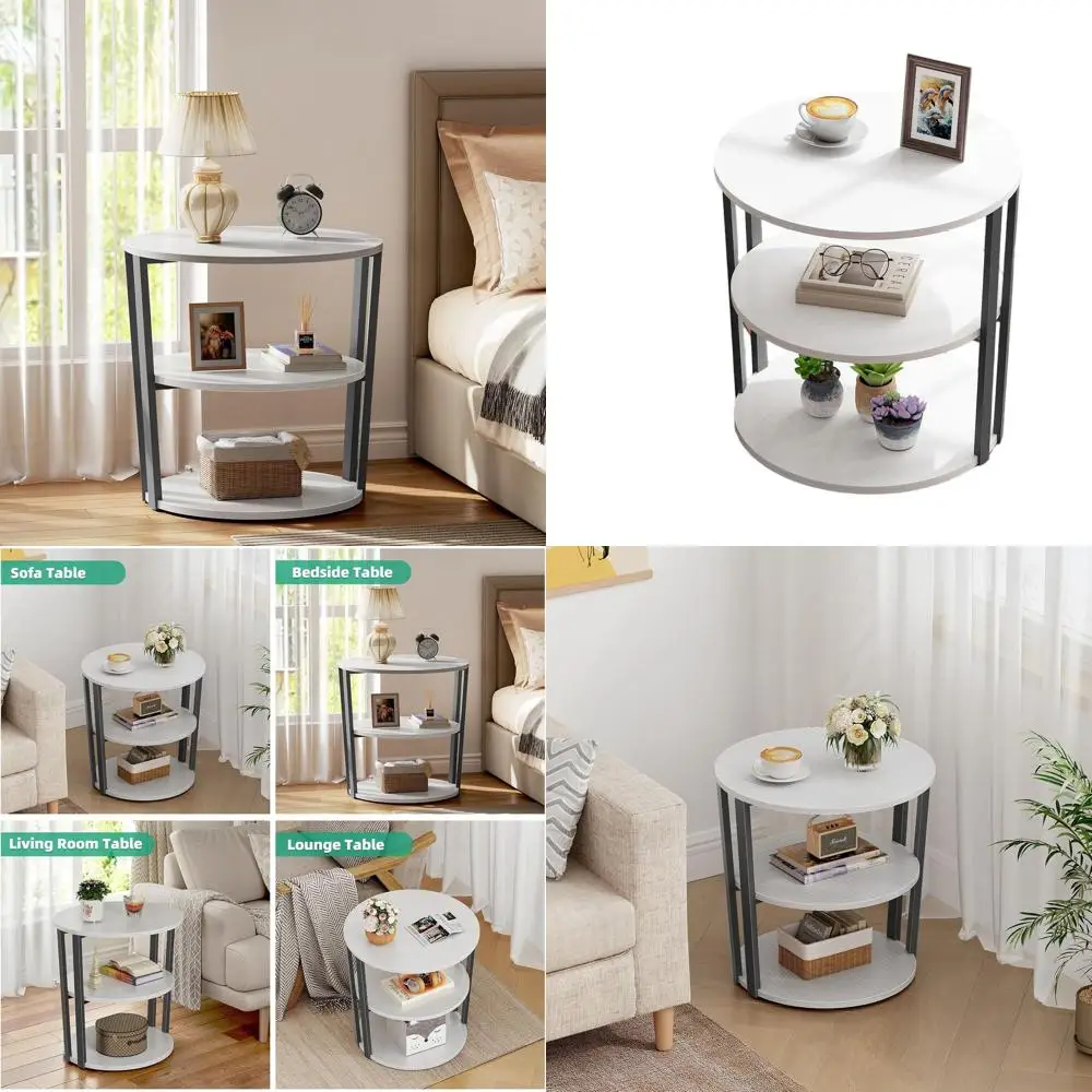 

3-Tier Rotating Side Table with Lazy Susan, Gray White, Ideal for Living Room, Bedroom, and Small Spaces