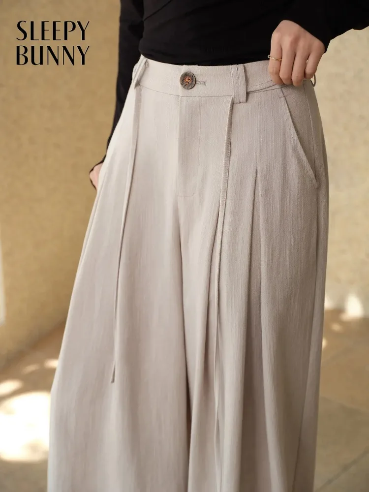 Women Wide Leg Pants High Waist Casual Loose Trousers Soft Draped Vertical Texture Elegant Spring Outfit Comfortable Streetwear