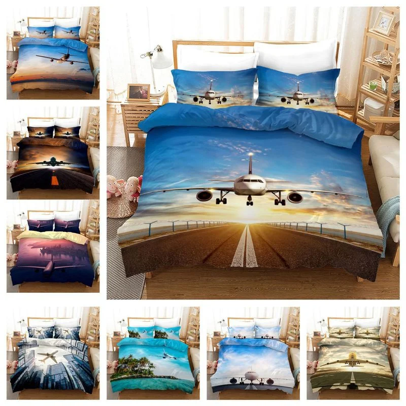 

Retro Airplane 3D Duvet Cover with Pillow Cover Bedding Set Single Double Twin Full Queen King Size Bed Set bedroom Decor