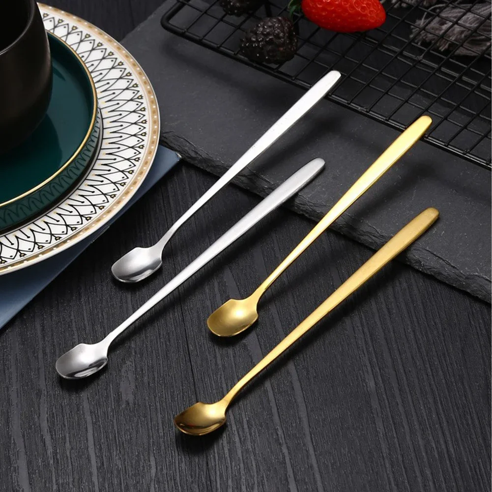 Stainless-Steel Coffee Spoon Kitchen Bar Long Handle Teaspoon Glass Polishing Process Milk Coffee Stirrers Kitchen-Utensils