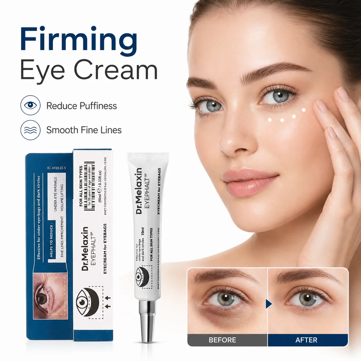 Dr.Melaxin Eye Repair Cream 10ml Fast Absorbing Moisturizer for Dry Under Eyes Fine Lines Puffiness Tired Looking Skin