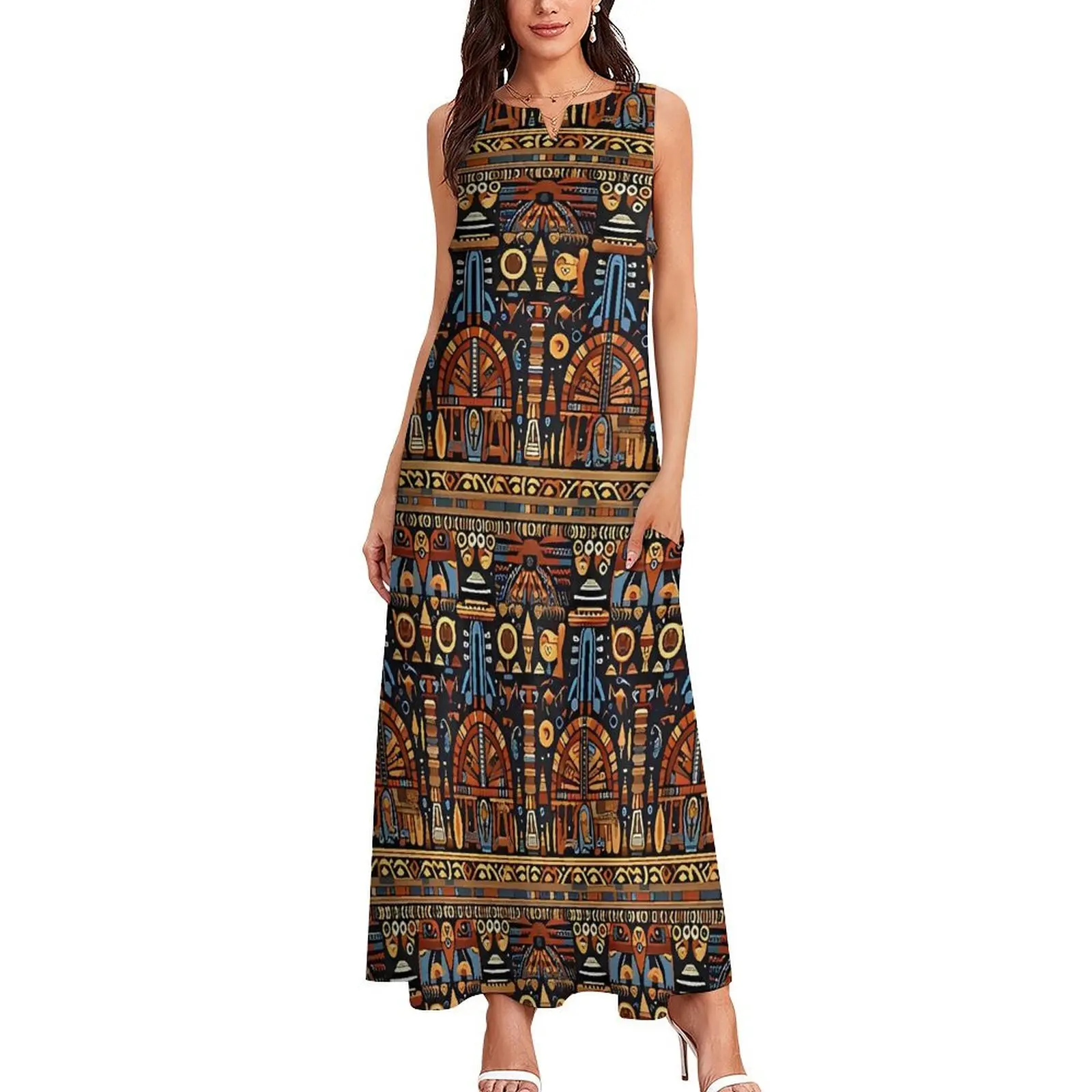 Ancient Egyptian Art  Pattern Dress Spring  Street Wear Bohemia Long Dresses Woman Custom Elegant Maxi Dress Big Size 4XL 5XL