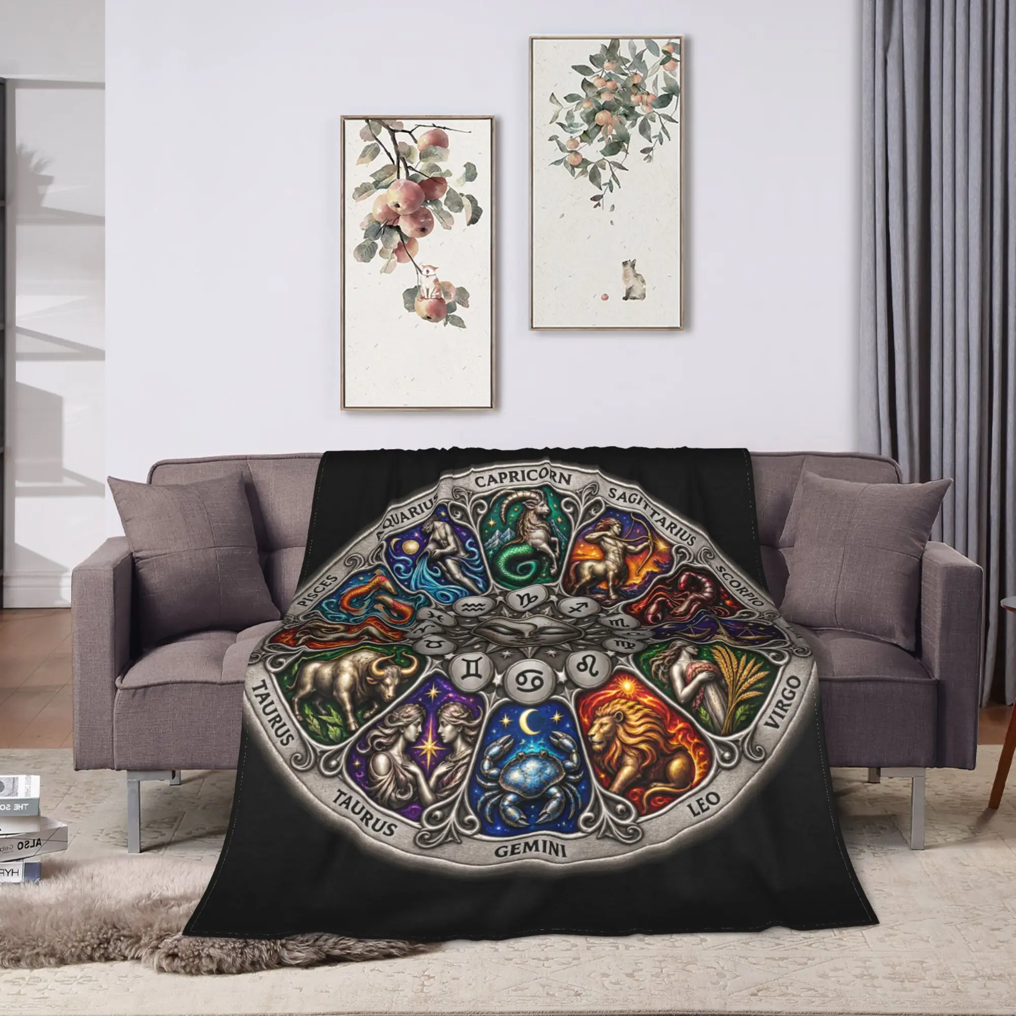 12 Zodiac Wheel Astrology Sun Moon Astrology Lovers Blanket Warm Plush Throw Blanket For Bedroom Flannel Bedspread Bed Cover