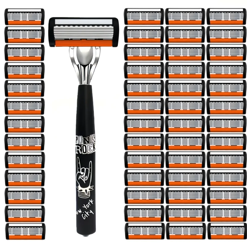 Navalha masculina manual de aço inoxidável de 7 camadas - Navalha de barba de metal lavável com protetor de mão e suporte de metal