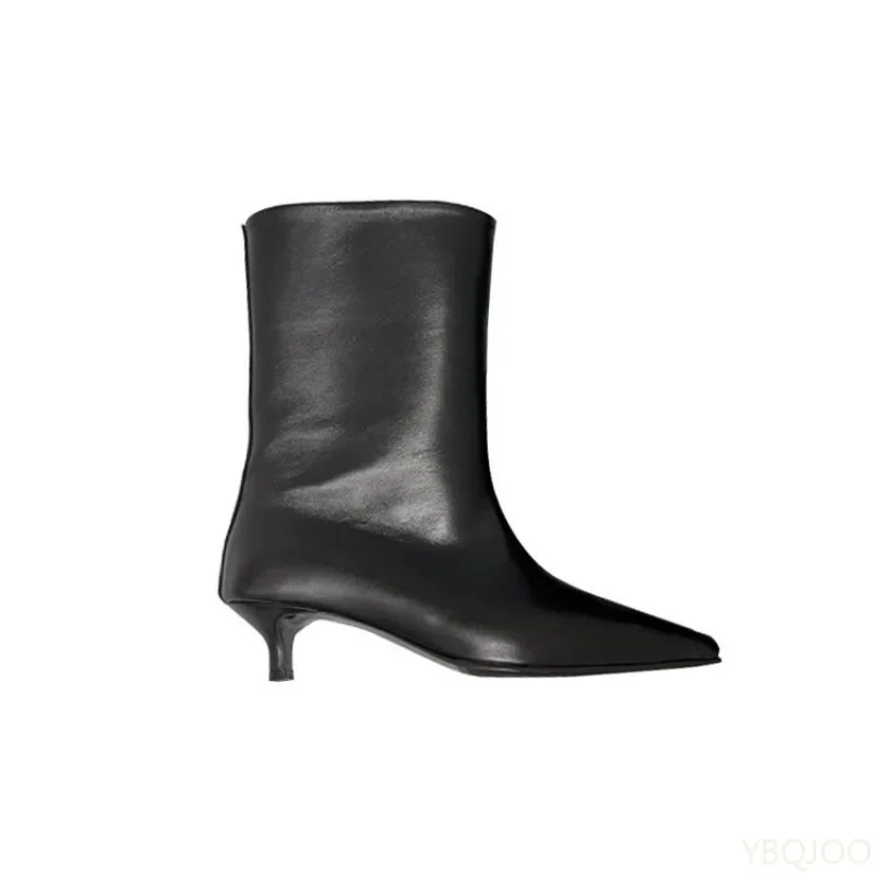 2026 New Fashion New Pointed Cat Heel Short Boots for Women Low Heel Slim Heel Retro Wide Mouth Women's Mid Cut Boots - view 6