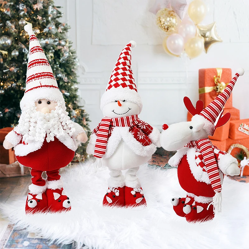 

Standing Santa Claus Figurine Telescopic Legs Christmas Plush Doll Ornament Santa Claus Reindeer Snowman Doll Holiday Decoration