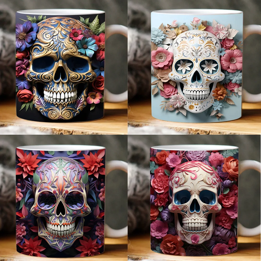 

3D skull, Halloween gift ceramic mug, creative water cup