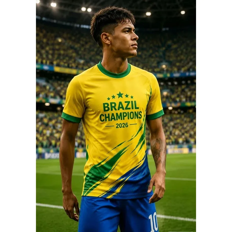 Brasil gana! Camiseta de Fútbol Personalizada de Brasil para el Verano 2026, Transpirable, con Cuello Redondo, para Hombres, Mujeres y Niños