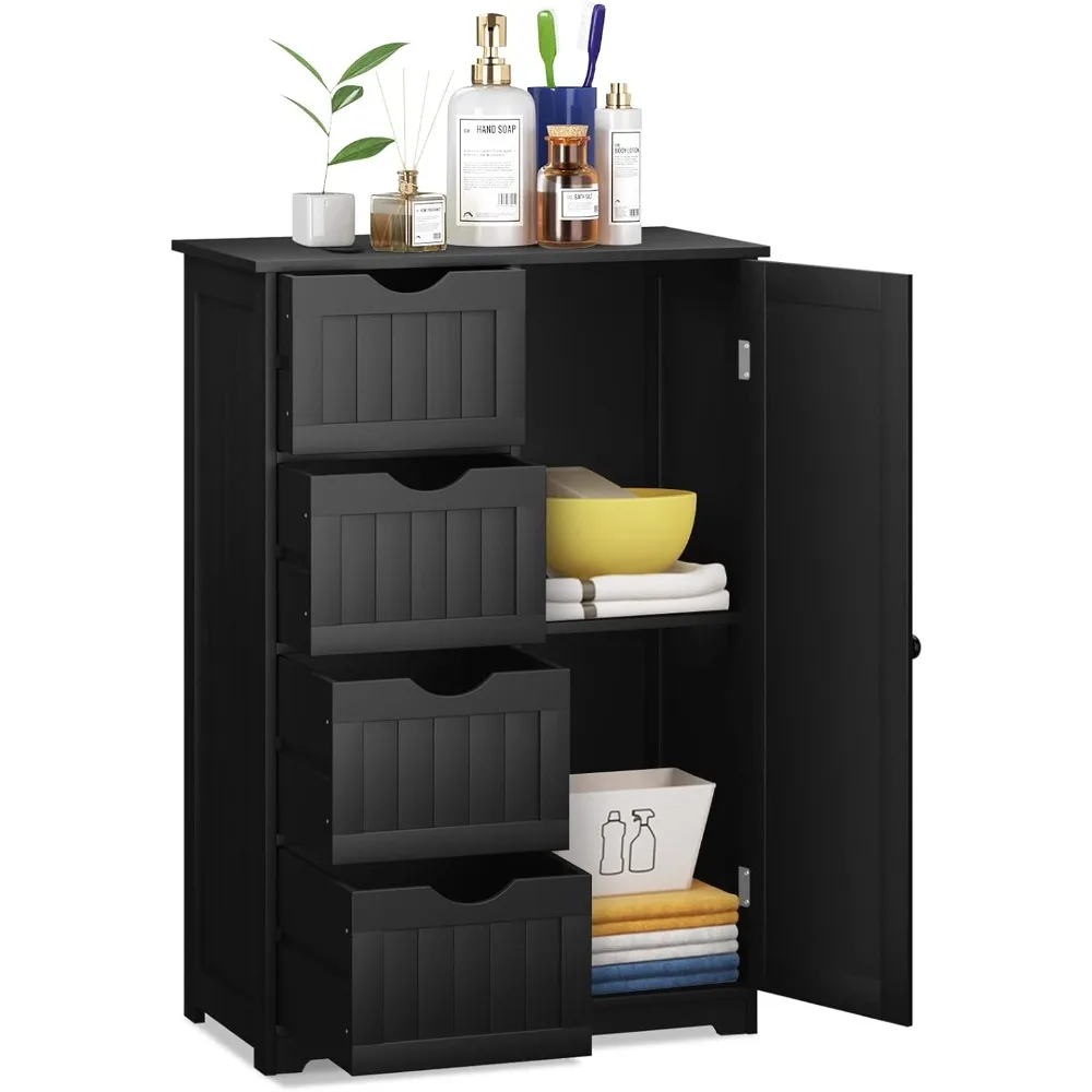 

Bathroom Floor Cabinet, Independent Storage Cabinet with 4 Drawers and Single Door, Multi-purpose Bathroom Storage Box
