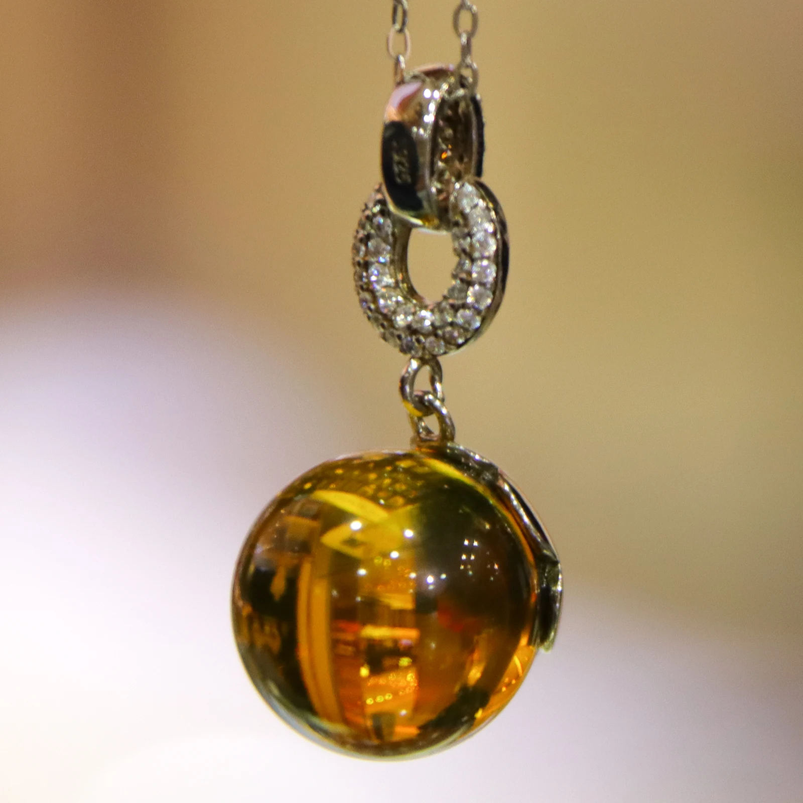 

Natural Blue Amber Pendant Necklace 9mm | Color Changing Photochromic | Sterling Silver Gift for Women, Wife, Girlfriend