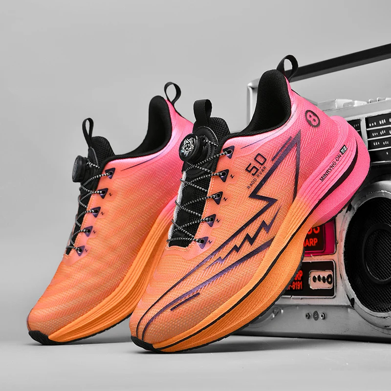 

HKDQ Unisex Running Shoe Carbon Plate Tennis Shoe Professional Non Slip Shock Absorbing Breathable Rotation Buckle Sneaker