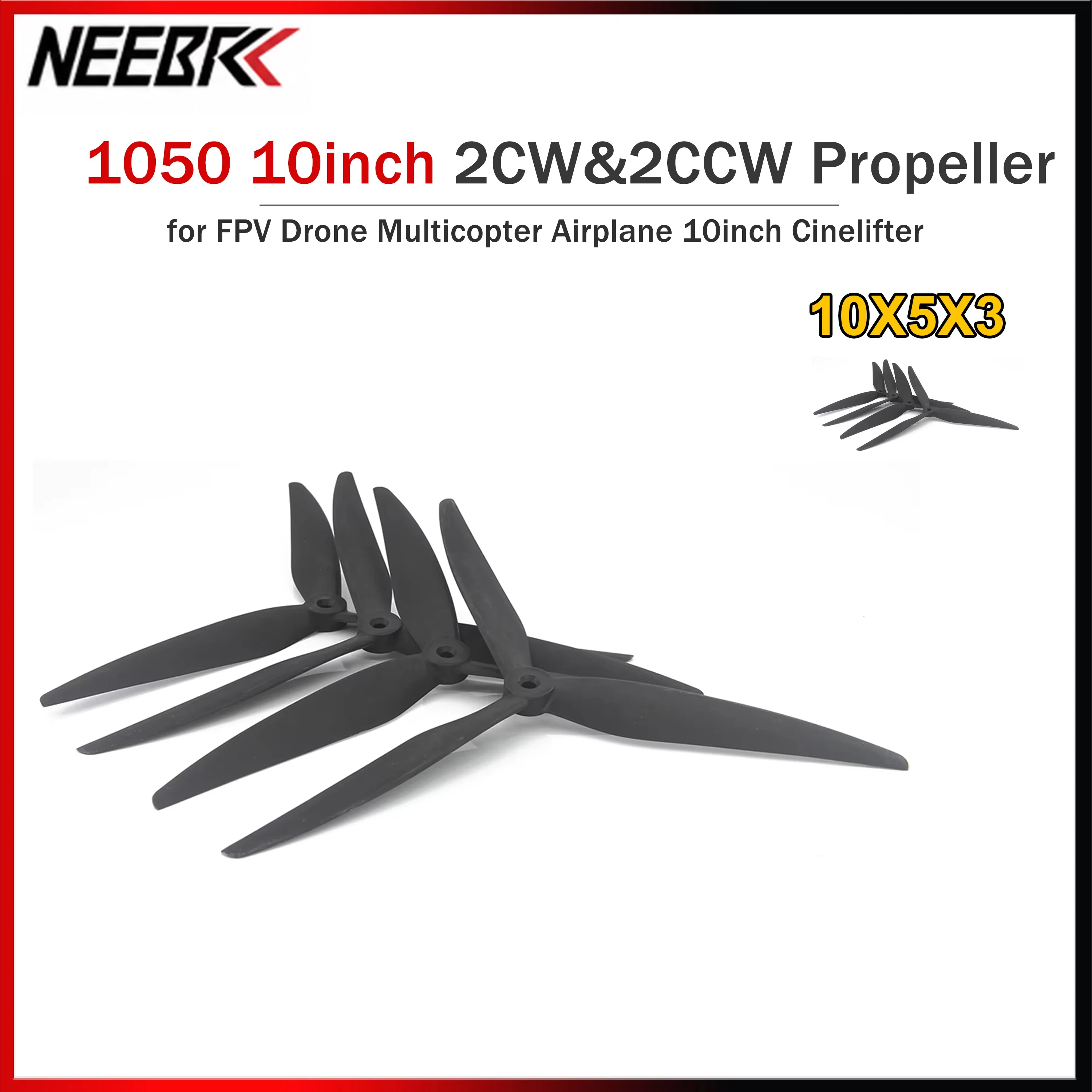 2Pairs 1050 10X5X3 2CW&2CCW Propeller 10inch 3 Blades Props for FPV Drone Multicopter Airplane 10inch Cinelifter MarcoQuad Toys