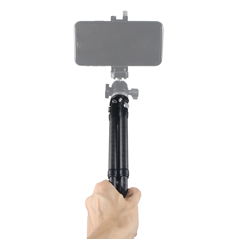 حامل ثلاثي متنقل خفيف الوزن السفر منضدية فيديو حامل ألياف الكربون قابلة للتمديد زاوية قابلة للتعديل دعم صغير لكاميرا الهاتف