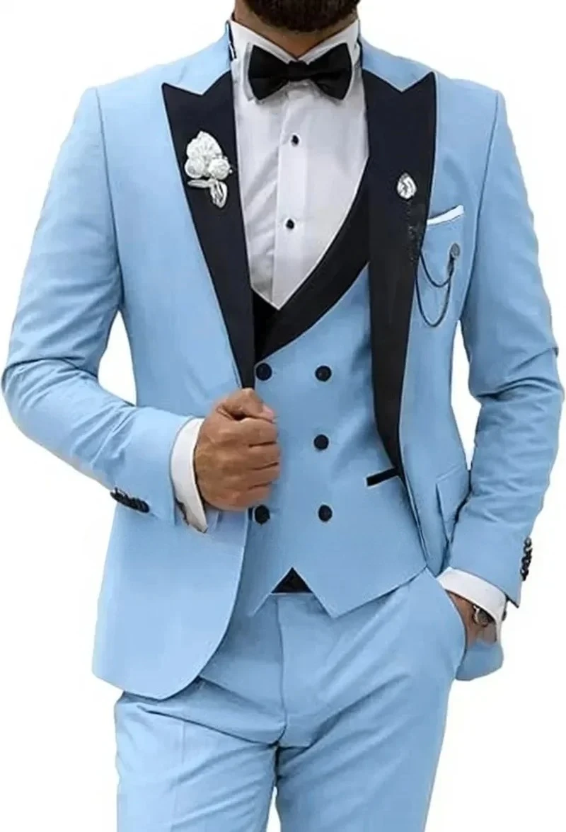 بدلات رجالية أنيقة طقم سهرة أنيق فساتين زفاف عادية الأعمال 3 قطع سترة وسراويل مجموعة الذروة التلبيب