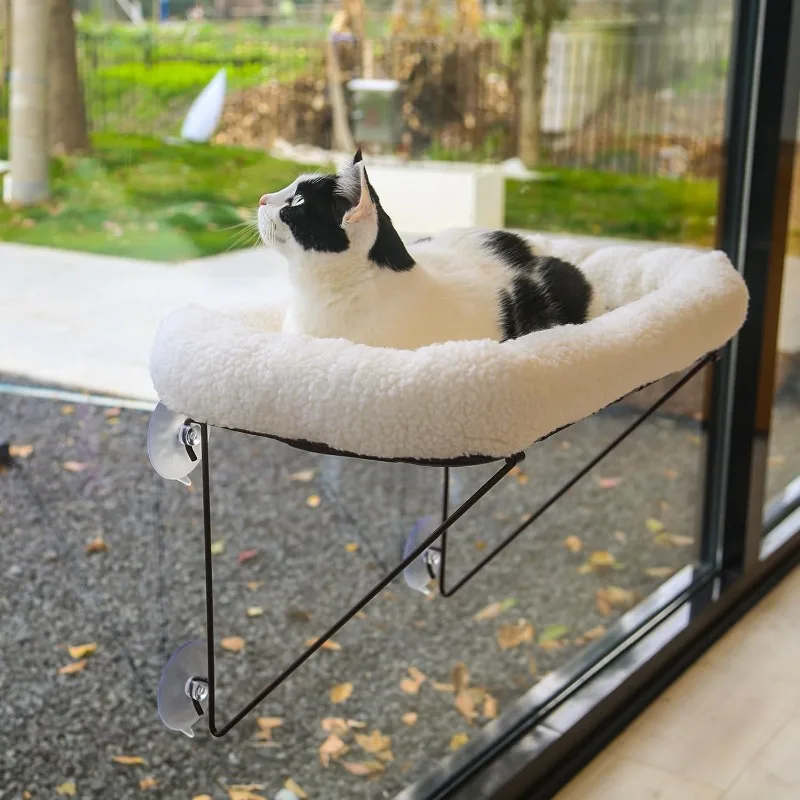 

Cat Window Perch - 100% Metal Supported from Below - Comes with Warm Spacious Pet Bed - Cat Window Hammock for Large Cats