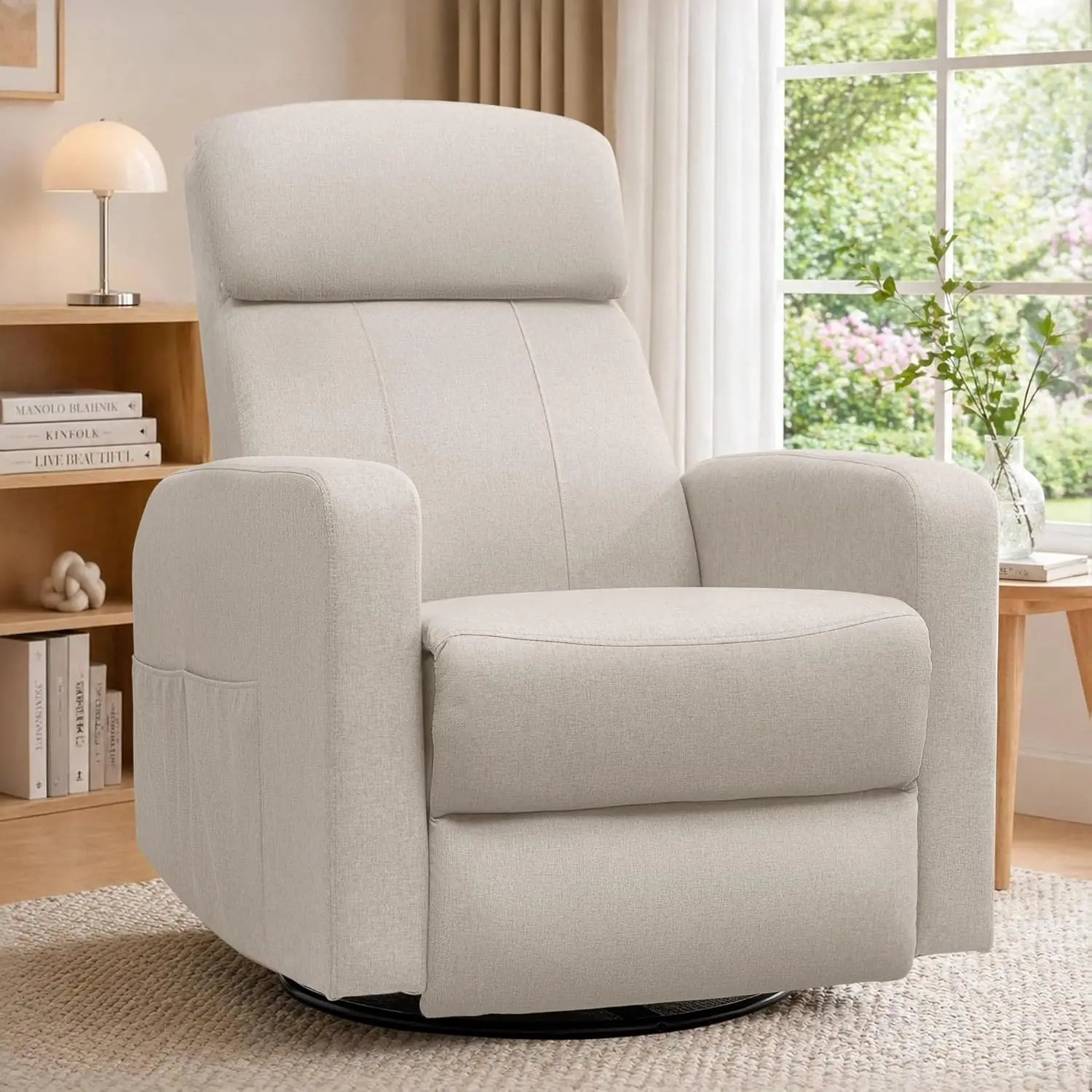 

Korser Sillas reclinables eléctricas giratorias para adultos, mecedora eléctrica para guardería, silla reclinable con bolsillo l