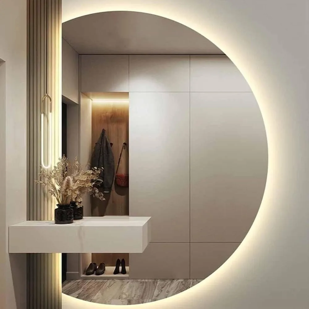 Sizable Semi-Circle Wall Mirror with Adjustable LED Lighting and Anti-Fog Feature for Bathroom, Backlit Design Suitable for Bedr