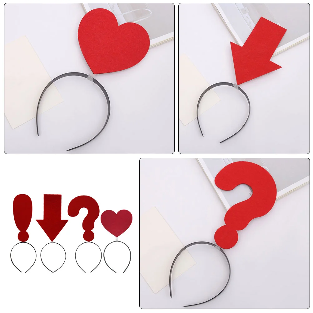 4 Pcs Symbol Headband Heart Headwear Cosplay Pop Arrow Party Hair Hoop Exclamation Fabric Plastic Novelty Hairband