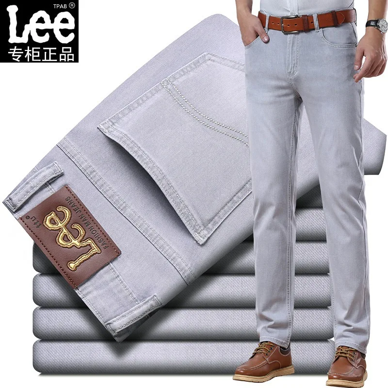 Lee Tpab Spring Summer Thin Men's Jeans Fashionable Straight-Leg Slims Smooths Your Silhouette Elastic Trousers Grey For Youth B