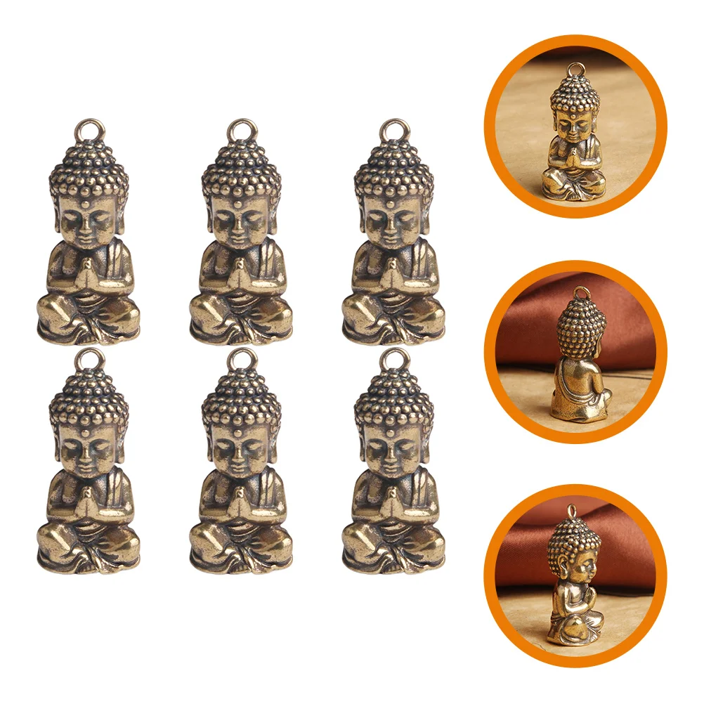 

6 Pcs Buddha Keychain Number Pendant for Bronze Vintage Charms Craft Style Keyring